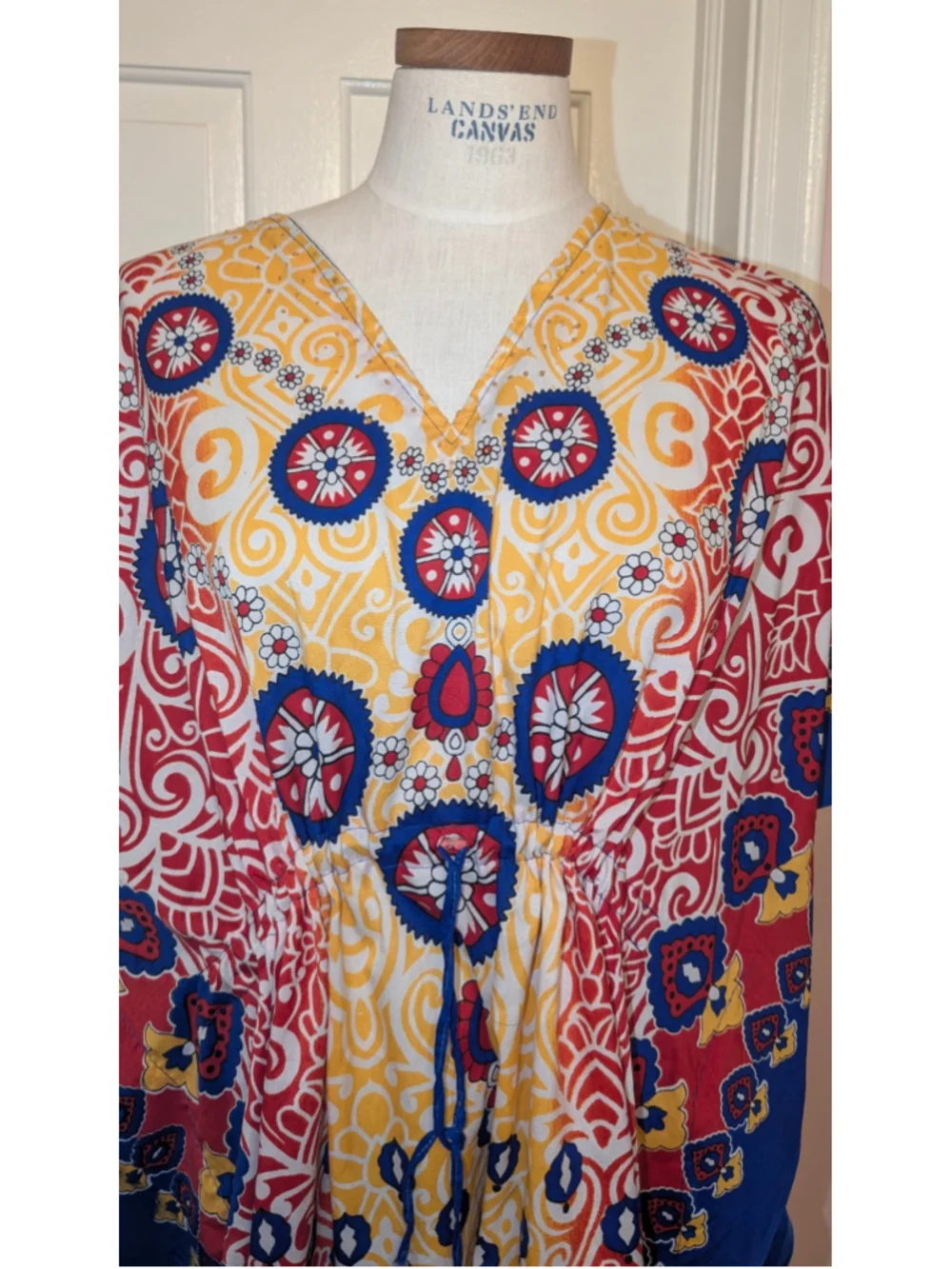 Vintage California woman Yellow Red Patterned Kaftan